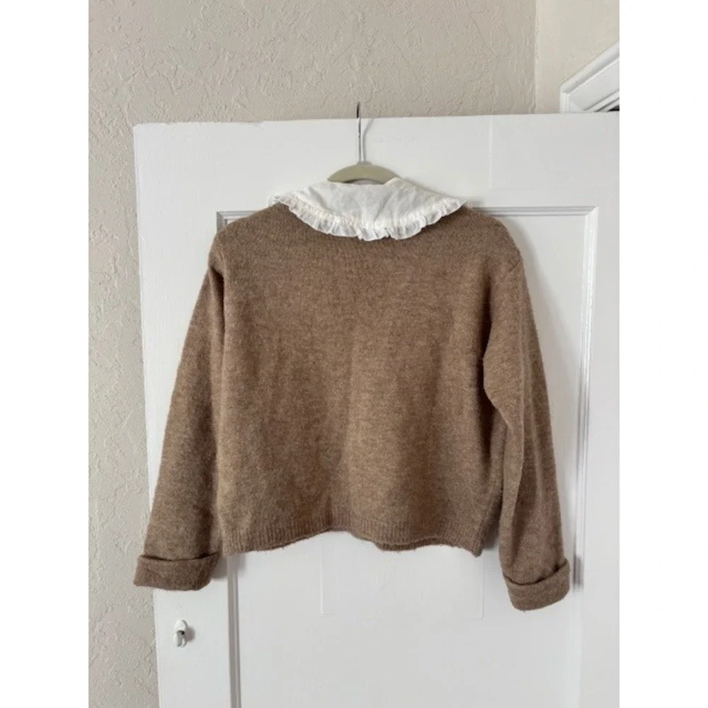 ASOS DESIGN Womens Brown Knit Cardigan Ruffle Collar‎ Sweater Oversized XS - Picture 2 of 15